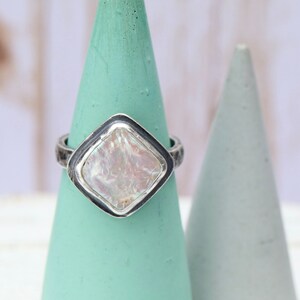 Square Rhombus Pearl Medium Band Ring MADE TO ORDER Sterling Silver forged hammered June birthstone image 1