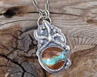 Ochre Sea Star and Royston Ribbon Turquoise necklace in sterling silver - Tiny Tidepools Collection by SweetSilver. Metalsmith Silversmith