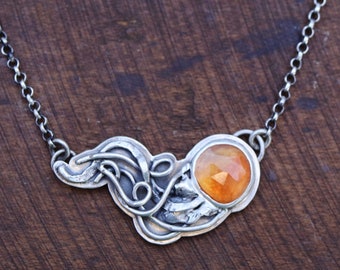 Orange Carnelian Jellyfish necklace in sterling silver - Gemmy Jellies Collection by SweetSilver. Metalsmith Silversmith