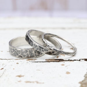 Substrate Textured Sterling Ring Band MADE TO ORDER Sterling Silver forged hammered image 1