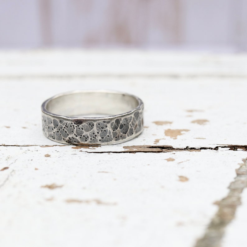 Substrate Textured Sterling Ring Band MADE TO ORDER Sterling Silver forged hammered Wide - 5.3mm