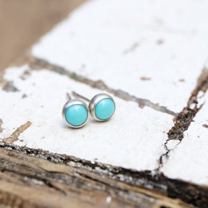 5mm Turquoise Tiny Button Post Earrings. Turquoise and Sterling Silver Bezel Set Stud Earrings. image 3