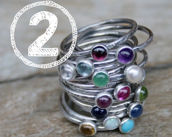 TWO Birthstone Stacking Rings. Mom Jewelry, Mommy Rings, Stackers, Gemstones and Sterling Silver. Made To Order Custom Mommy Rings.