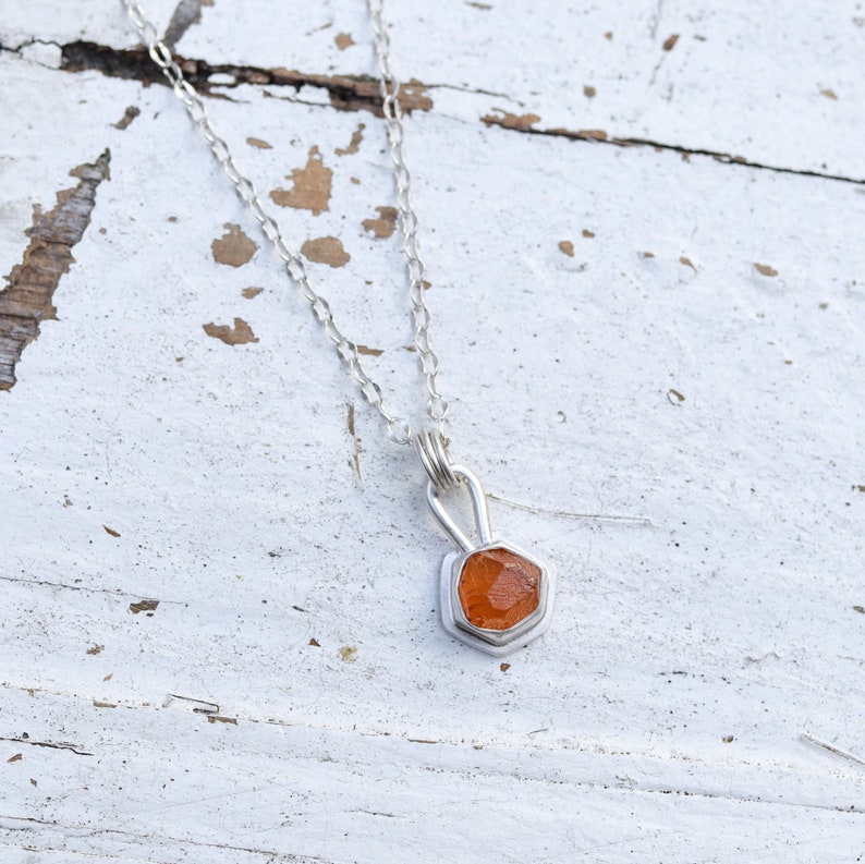 Orange Spessartine Garnet and Sterling Silver Necklace. Raw Natural gemstone Layering. Silversmith handmade metalwork image 1