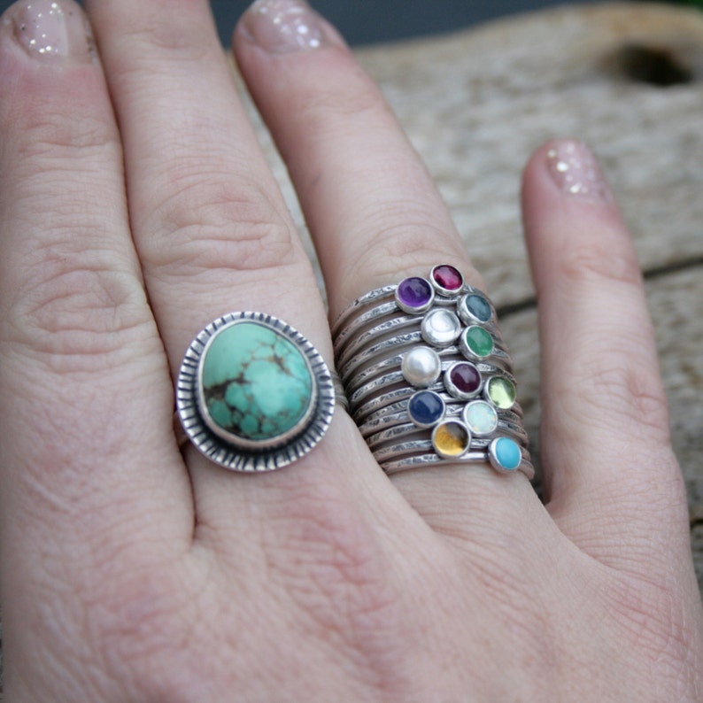 SIX Birthstone Stacking Rings. Mom Jewelry, Mommy Rings, Stackers, Gemstones and Sterling Silver. Made To Order Custom Mommy Rings. image 2