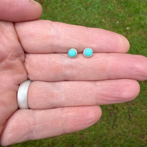 5mm Turquoise Tiny Button Post Earrings. Turquoise and Sterling Silver Bezel Set Stud Earrings. image 5