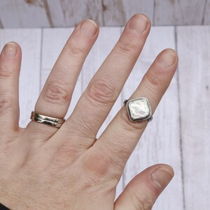 Square Rhombus Pearl Medium Band Ring MADE TO ORDER Sterling Silver forged hammered June birthstone image 7