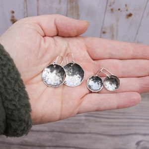 Small Concave Substrate Disc dangle earrings in Sterling Silver. French hook earrings. Silversmith metalwork boho. jewelry Handmade image 6