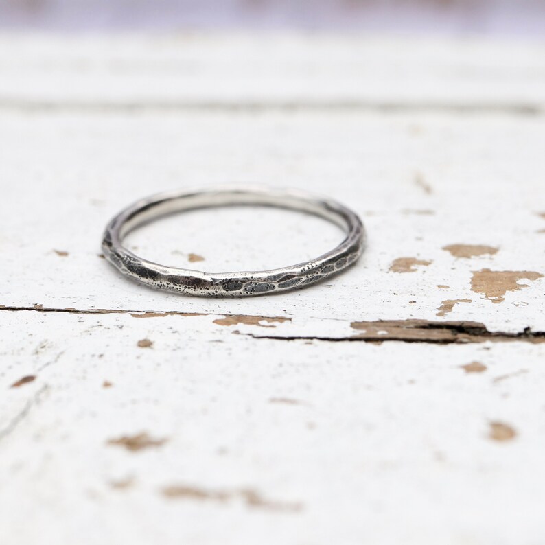 Substrate Textured Sterling Ring Band MADE TO ORDER Sterling Silver forged hammered Skinny - 1.6mm