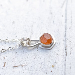 Orange Spessartine Garnet and Sterling Silver Necklace. Raw Natural gemstone Layering. Silversmith handmade metalwork image 4