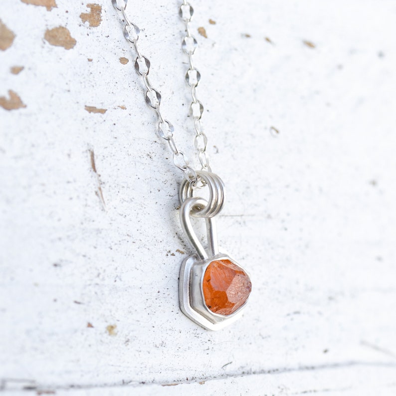Orange Spessartine Garnet and Sterling Silver Necklace. Raw Natural gemstone Layering. Silversmith handmade metalwork image 8