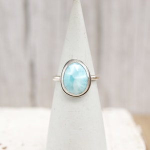 Size 6.25 Larimar Skinny Band Ring. Rose Cut Gemstone Sterling Silver hand forged. Metalsmith silversmith metalwork jewelry image 3