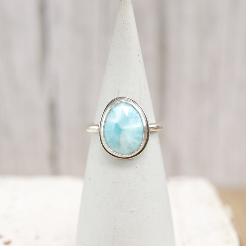 Size 6.25 Larimar Skinny Band Ring. Rose Cut Gemstone Sterling Silver hand forged. Metalsmith silversmith metalwork jewelry image 3