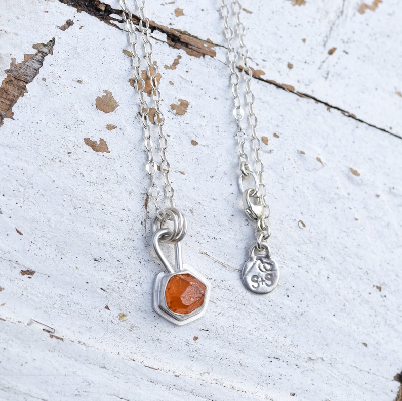 Orange Spessartine Garnet and Sterling Silver Necklace. Raw Natural gemstone Layering. Silversmith handmade metalwork image 2