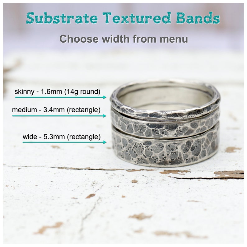 Substrate Textured Sterling Ring Band MADE TO ORDER Sterling Silver forged hammered image 2