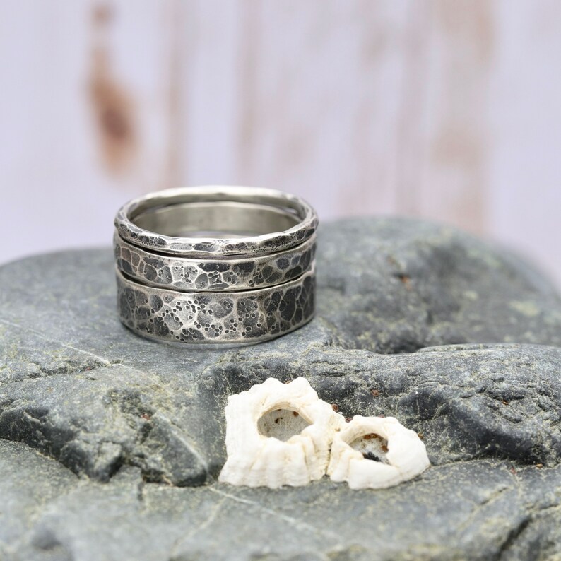 Substrate Textured Sterling Ring Band MADE TO ORDER Sterling Silver forged hammered image 6