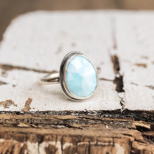 Size 6.25 Larimar Skinny Band Ring. Rose Cut Gemstone Sterling Silver hand forged. Metalsmith silversmith metalwork jewelry image 2