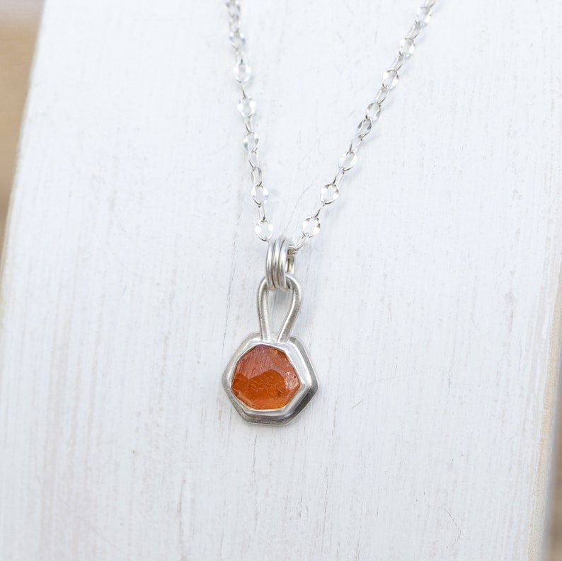 Orange Spessartine Garnet and Sterling Silver Necklace. Raw Natural gemstone Layering. Silversmith handmade metalwork image 7