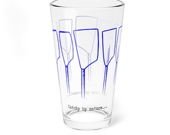 Vaso transparente de 16 oz para cerveza o agua - Diseño de 5 remos azul océano | Regalo para remeros, bebida fría y café helado