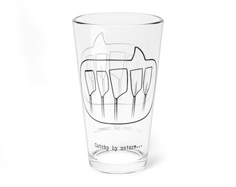 Vaso de cerveza transparente de 16 oz con diseño de 5 remos en burbuja de diálogo negra