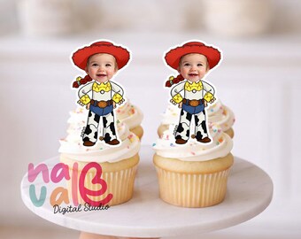 Red Hat Cowgirl Cupcake Topper – Personalized Face Toy Adventure Theme – Digital File