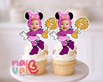 Racing Mouse Girl in Pink Suit Cupcake Toppers –  Birthday Decorations – Fun Cartoon Party Suppliess– Digital File