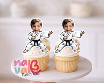Karate Kid Party Cupcake Topper – Custom Face Martial Arts Theme – Digital File