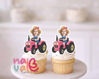 Pink Tractor Cupcake Toppers –  Birthday Decorations – Party Suppliess– Digital File