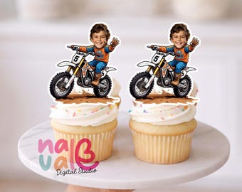 Extreme Motocross Cupcake Toppers – Custom Face Dirt Bike Rider Theme – Personalized Photo Freestyle Jumper – Digital File