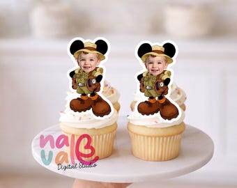 Safari Mouse Birthday Cupcake Topper – Custom Face Adventure Theme – Digital File
