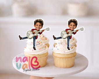 Mexican Heritage Cupcake Toppers – Custom Face Folklore Musician Theme – Personalized Photo Marigold Festival Style – Digital File