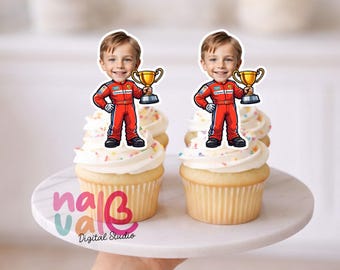 F1 Racer Cupcake Toppers - Face cupcake topper -Custom Face- cupcake Topper- Digital File