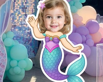 Cutout Mermaid Character – Custom Face Digital Party Decoration – Printable File