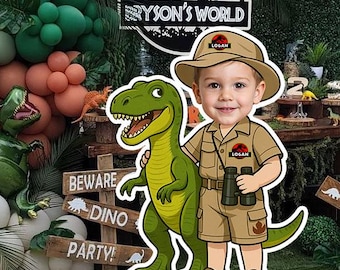 Cutout Dinosaur World – Custom Face Digital Party Decoration – Printable File
