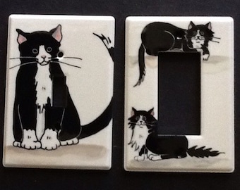 Black and white cat switch plates