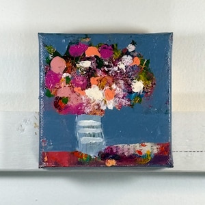 Original Abstract Floral Mini Painting: Mixed Media Book Page Art
