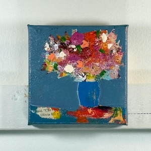 Original Abstract Floral Mini Painting: Mixed Media Book Page Art