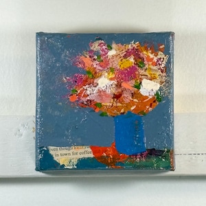 Original Abstract Floral Mini Painting: Mixed Media Book Page Art