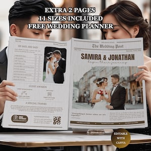 Newspaper Wedding Program Template: Folded Ceremony Schedule (Canva Printable Digital Download)