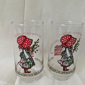 Vintage  Holly Hobbie X Coca Cola Christmas Glasses by American Greetings