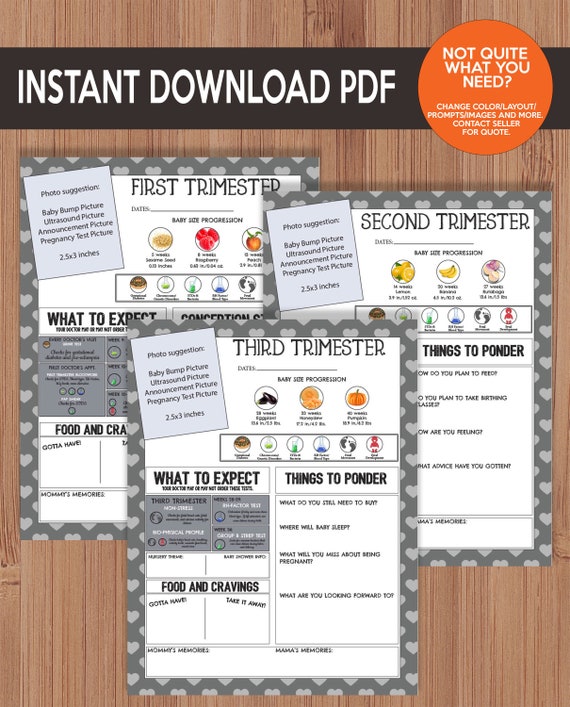 Printable Pregnancy Journal - Gray/Grey Hearts - LGBT, Same Sex Parents, Pregnancy Planner, Adopted, IVF, IUI, Frozen Embryo, Conception Il_570xn