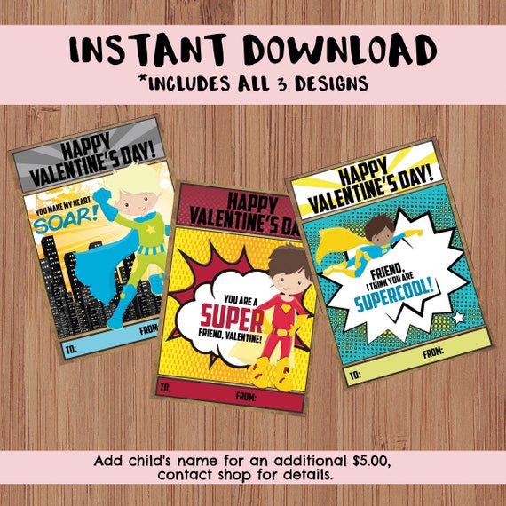 Superheros, Heros, Little Heros, Boy Superhero - Instant Download Classroom Printable Valentine's Day Cards - Kid's Valentine's Day Cards Il_570xn