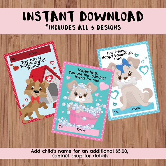 Instant Download Classroom Printable Valentine's Day Cards - Kid's Valentine's Day Cards - Dogs, Puppies, Cute Dogs, Cute Puppy, Puppy Love Il_570xn