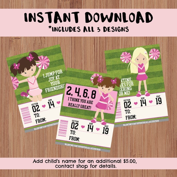 Instant Download Classroom Printable Valentine's Day Cards - Kid's Valentine's Day Cards - Cheerleader, Cheer, Cheer Squad, Cheer Valentines Il_570xn