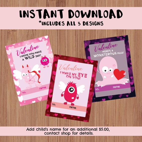 Little Monsters, Cute, Monster Valentine - Instant Download Classroom Printable Valentine's Day Cards - Kid's Valentine's Day Cards Il_570xn
