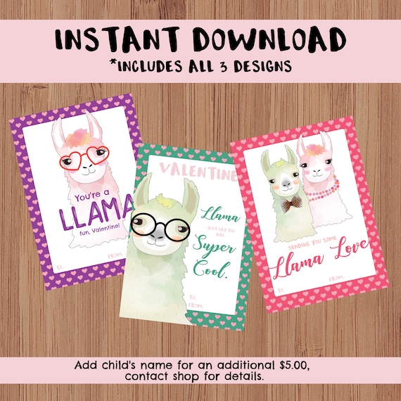Llama Hipster, Baby Animals, Hip Animals - Instant Download Classroom Printable Valentine's Day Cards - Kid's Valentine's Day Cards Il_570xn