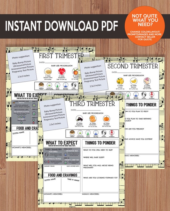 Printable Pregnancy Journal - Cream Music Notes - LGBT, Same Sex Parents, Pregnancy Planner, Adopted, IVF, IUI, Frozen Embryo, Conception Il_570xn