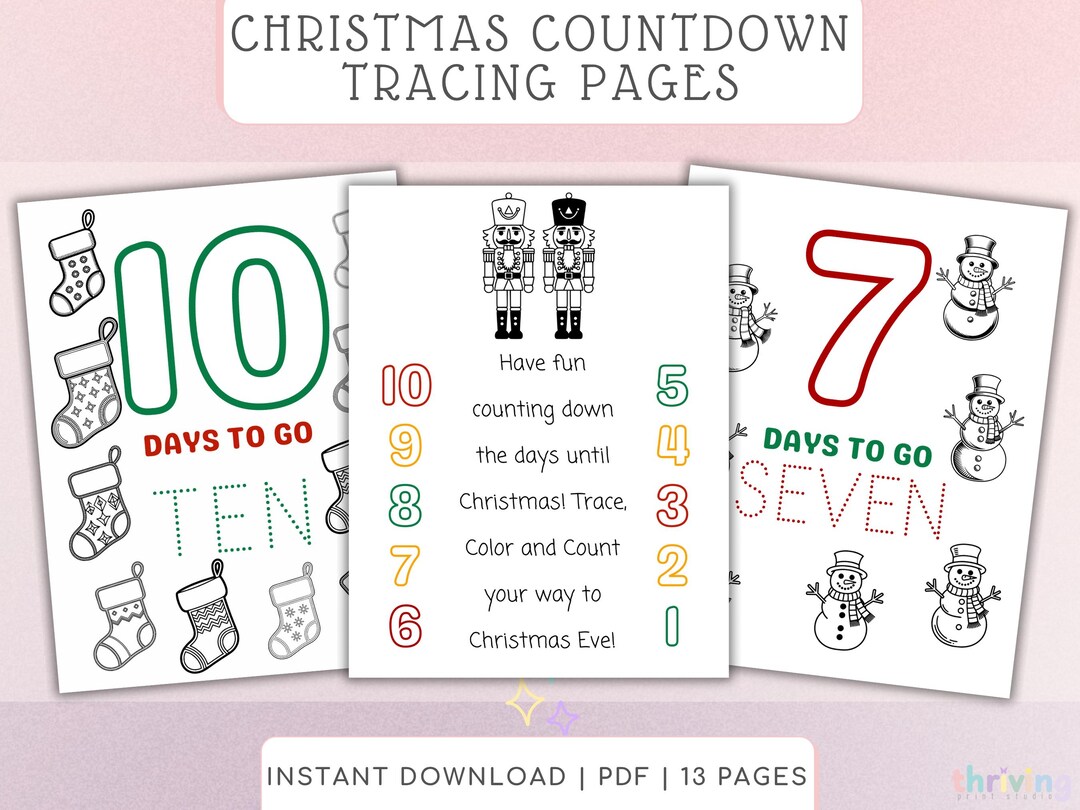 Christmas Countdown Tracing Pages Number Tracing Workbook for Kids ...