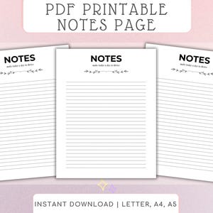 Printable Notes Page Minimalist Lined Paper Template Journal Planner Insert for Adults Students and Professionals A4 A5 Letter Size