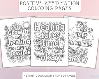 Positive Affirmation Coloring Pages Mindfulness Coloring Book Healing Growth Self Esteem Printable Calm Relaxation Activities Adults Kids
